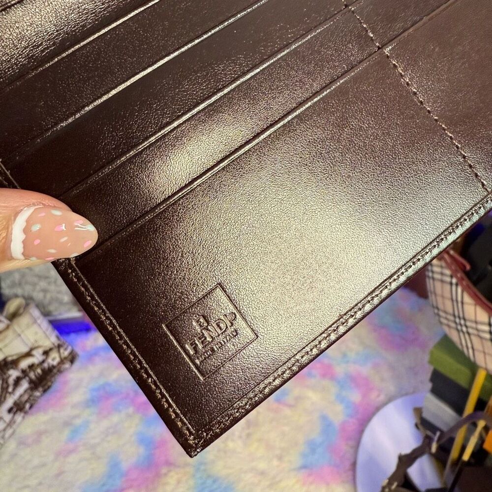 Unused Fendi Vintage Dark Brown Leather Large Bifold Wallet Unisex Men’s - Picture 9 of 15